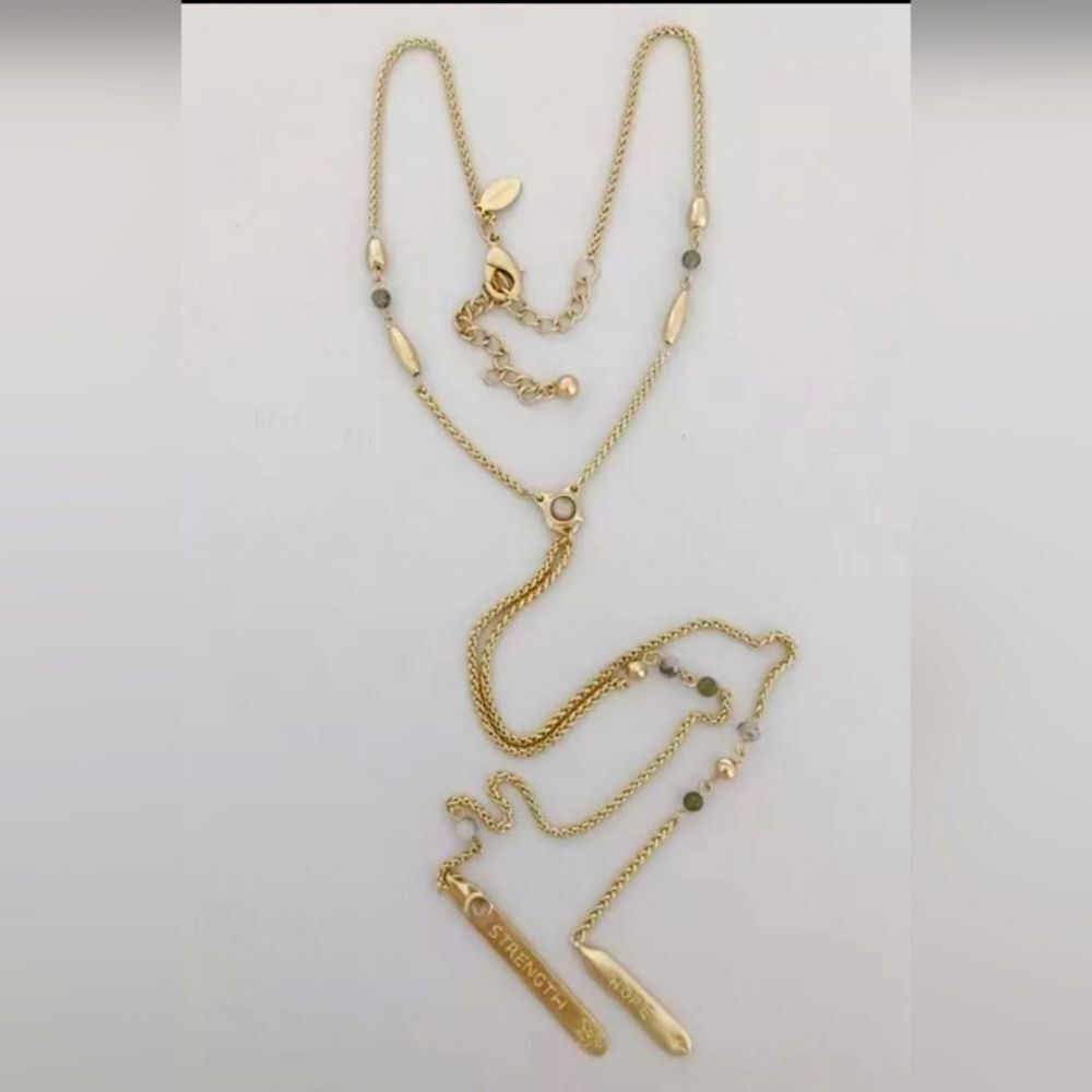 CHICO'S GOLD TONE GREY RESIN 17"-21" NECKLACE Hope & Strength Pendant NWOT